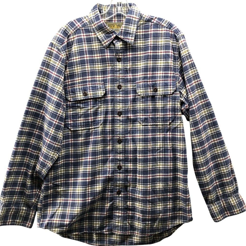 Eddie Bauer Flannel Shirt Mens M Blue Plaid‎ Relaxed Fit Utility Pockets